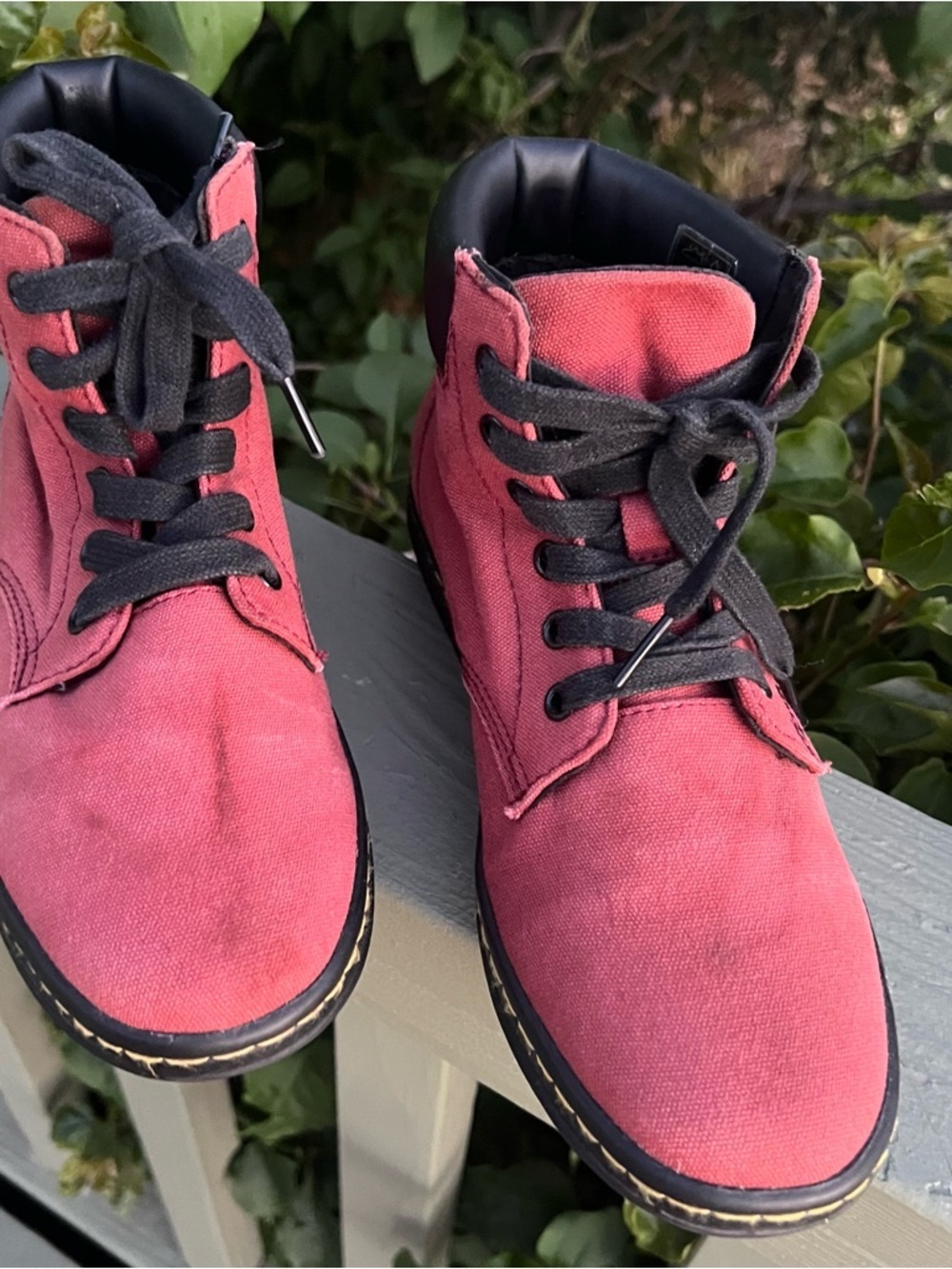 Dr. Martens Maelly Red Canvas Ankle Boots with Black Trim Size 9 - Picture 12 of 13